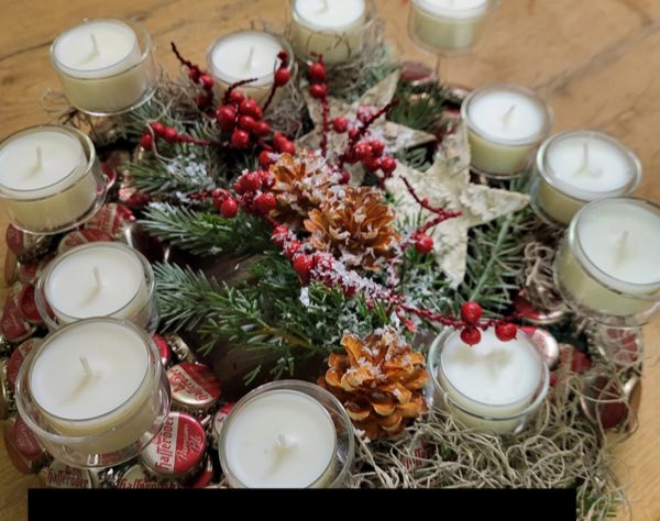 Hasseröder-Adventskranz aus Kronkorken – für die Brauerei gefertigt und dorthin versendet